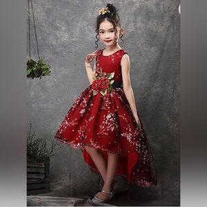 WEONEDREAM Burgundy 👸 Princess Hi Low Dress w/ train Size 10/12